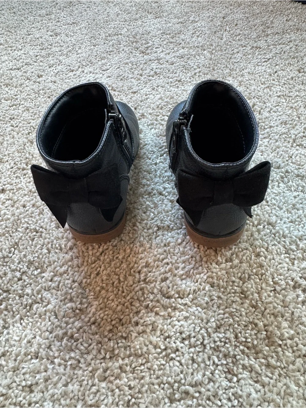 Cat & Jack Girls Black Ankle Boots Size 8 Bow Side Zip Faux Leather